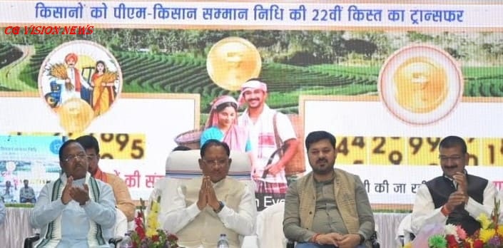 रायपुर: किसान सम्मान निधि की 22वीं किस्त का भुगतान, अन्नदाताओं को मिला पूरा सम्मान। सम्मान cg cm